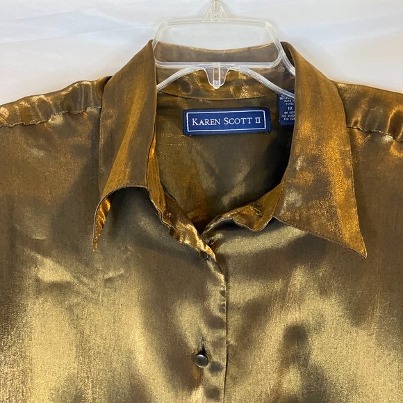 Vintage Karen Scott II Iridescent Bronze / Brown Blouse Size 1X - Picture 5 of 12